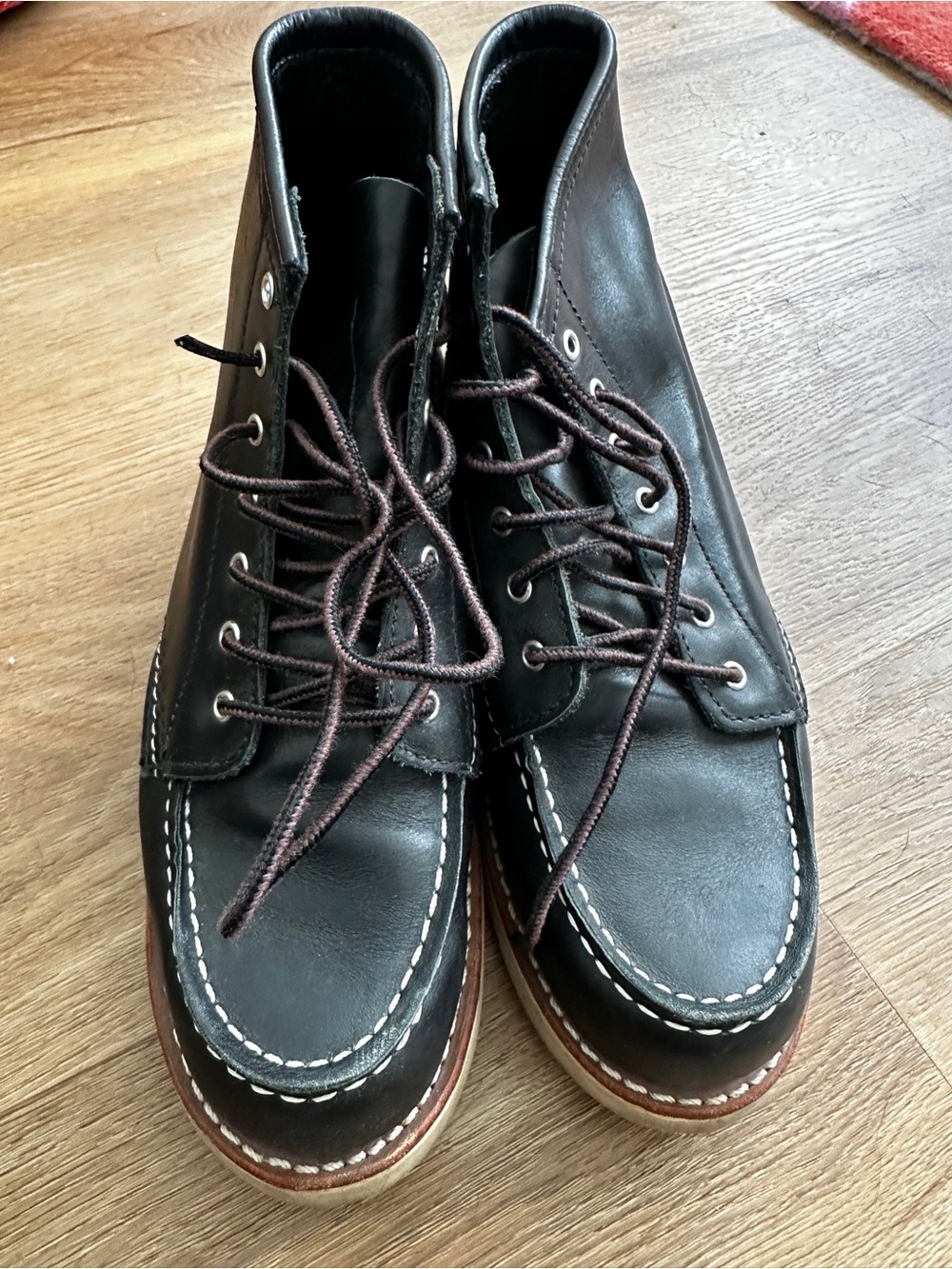 Women’s Black Leather Moc Toe Lace-Up Boots